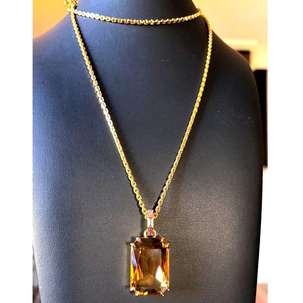 Swarovski Millenia Caramel Octagon Cut Crystal Pendant Necklace 18K Gold Finish